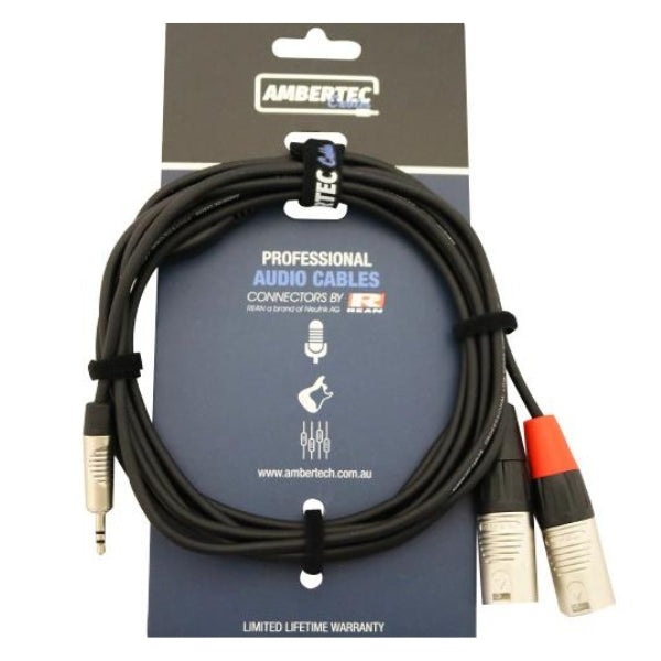 AmberTec Stereo Breakout Cable (3.5mm TRS to Dual XLR) 1.5m