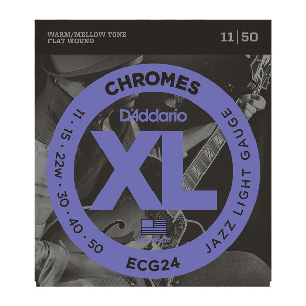 D'Addario ECG24 Chrome Flat Wound Electric Guitar Strings Jazz 11-50