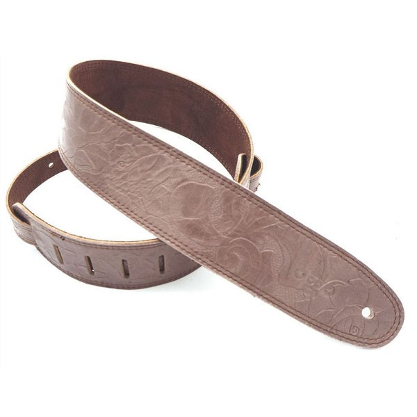 DSL Embossed Floral Guitar Strap - Brown