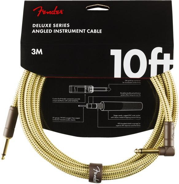 Fender Deluxe Series Instrument Cable 10ft - Tweed (Straight - Right-Angle)